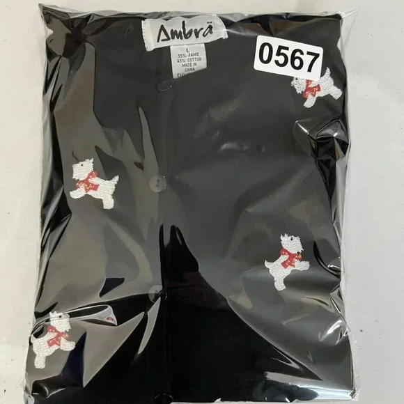 Ambra Womens Large Black Christmas Scottie Dog Embroidered Cardigan Knit Sweater - Picture 11 of 11